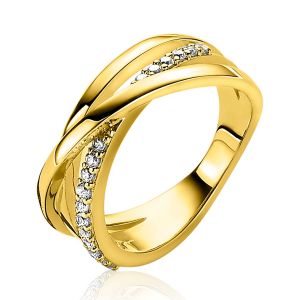ZINZI gold plated zilveren luxe cross-over ring glad met witte zirconia's ZIR1774Y