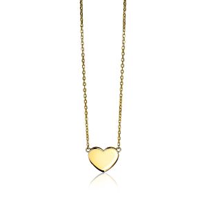 Zinzi gold plated zilveren ketting 43cm met hart plaatje 10mm om te graveren ZIC2346G