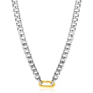 ZINZI zilveren brede gourmet ketting 42cm met ovale sluitring in 14K geel verguld ZIC2378