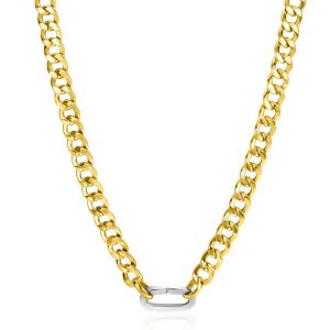 ZINZI gold plated zilveren brede gourmet ketting 42cm met zilveren ovale sluitring ZIC2378G