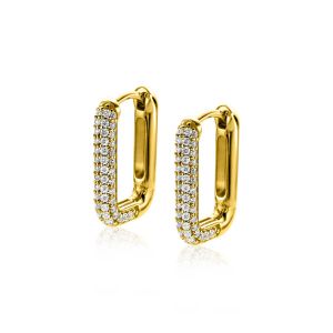 ZINZI gold plated zilveren luxe oorringen 18x3mm rechthoekig met witte zirconia's ZIO2222Y