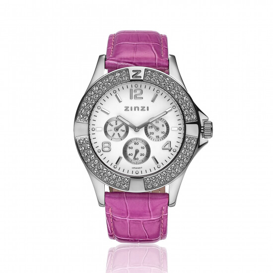 ZINZI Watch witte plaat en fuchsiaband UNO9