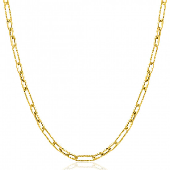 ZINZI Gold 14 karaat gouden collier met bewerkte paperclip-schakels en ovale schakels van 3,5mm breed 45cm ZGC494
