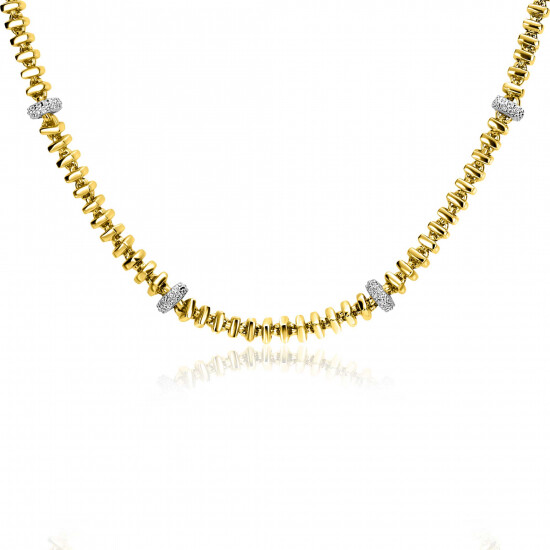 ZINZI gold plated zilveren vierkante schakel ketting 6mm breed afwisselend bezet met witte zirkonia's 45cm ZIC2678Y