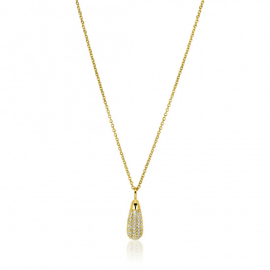 23mm ZINZI gold plated zilveren druppel hanger, bezet met witte zirkonia's ZIH2669Y (zonder collier)