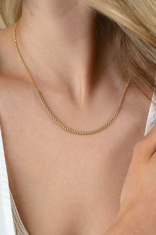 ZINZI gold plated zilveren jasseron ketting met bolletjes schakels (2,5mm breed) in het midden 40-45cm ZIC2640G