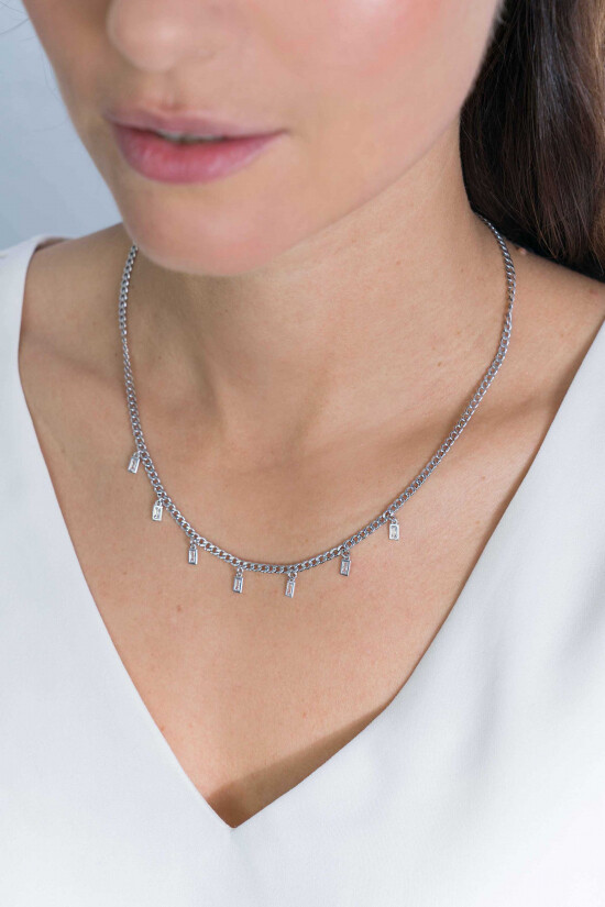 ZINZI zilveren gourmet collier met baguette zirconia's 40-45cm ZIC2104