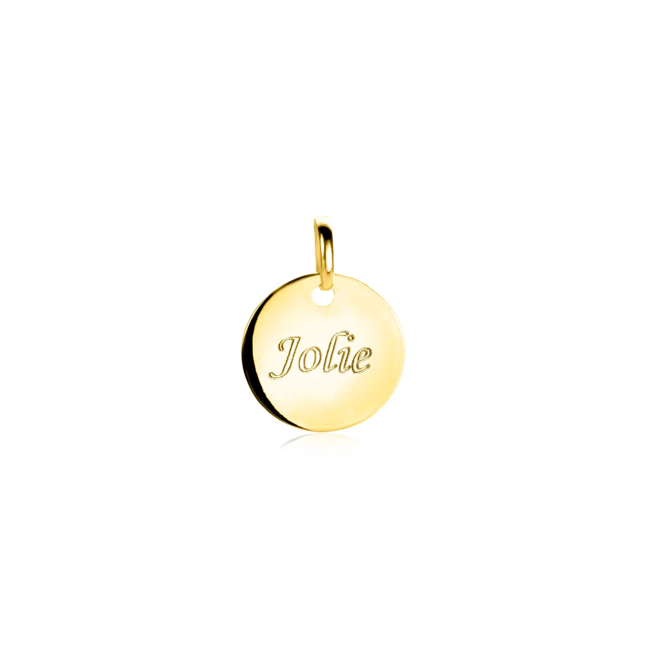 12mm ZINZI Gold 14 krt gouden hanger met trendy glanzend rond plaatje van 12mm ZGH397-12 (zonder collier)