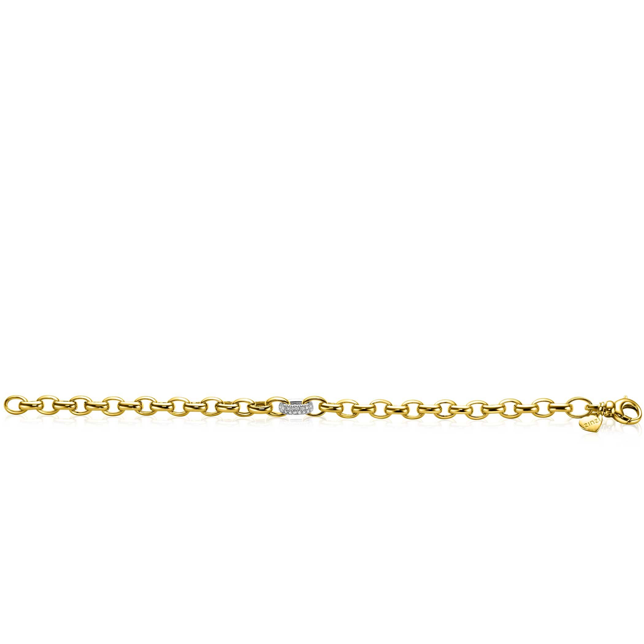 ZINZI gold plated zilveren schakel armband met een ronde schakel bezet met witte zirkonia's 6mm breed 19cm ZIA2664