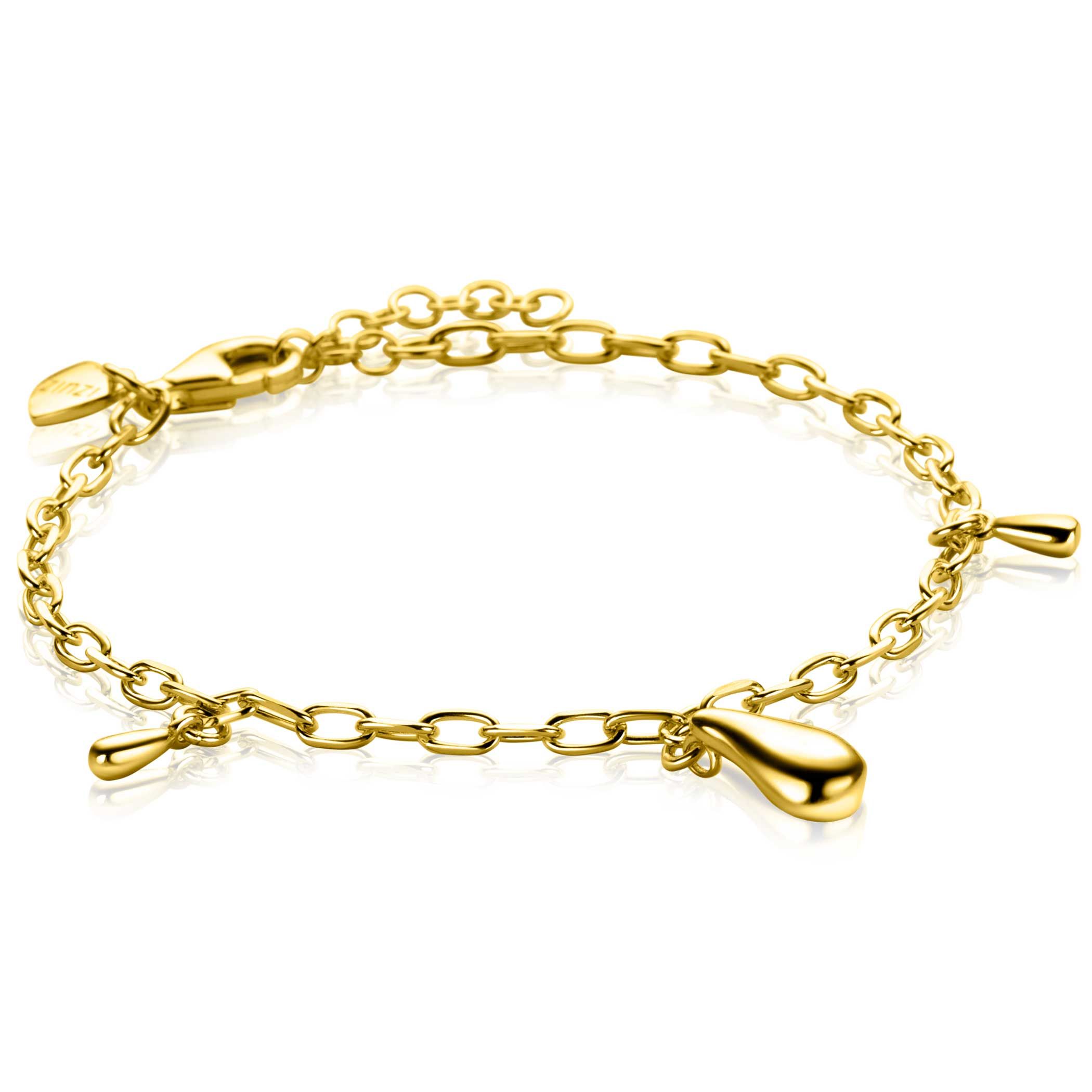 ZINZI gold plated zilveren schakel armband met drie druppelvormige hangers 17-19cm ZIA-BF109G