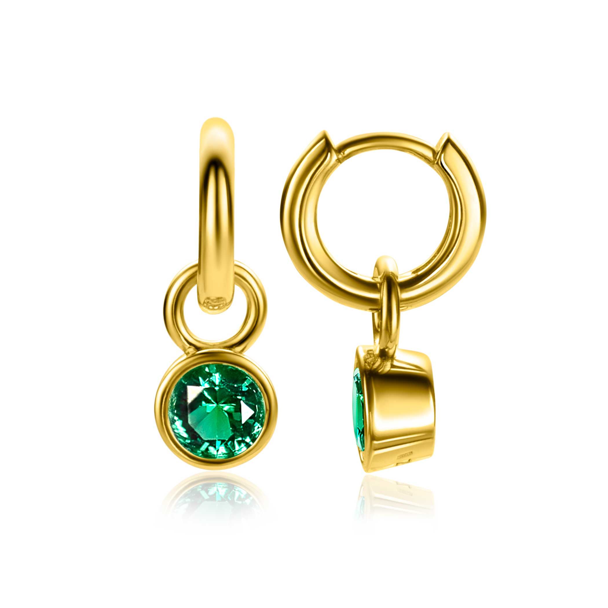 MEI oorbedels gold plated met geboortesteen groen smaragd zirconia (excl. oorringen)
