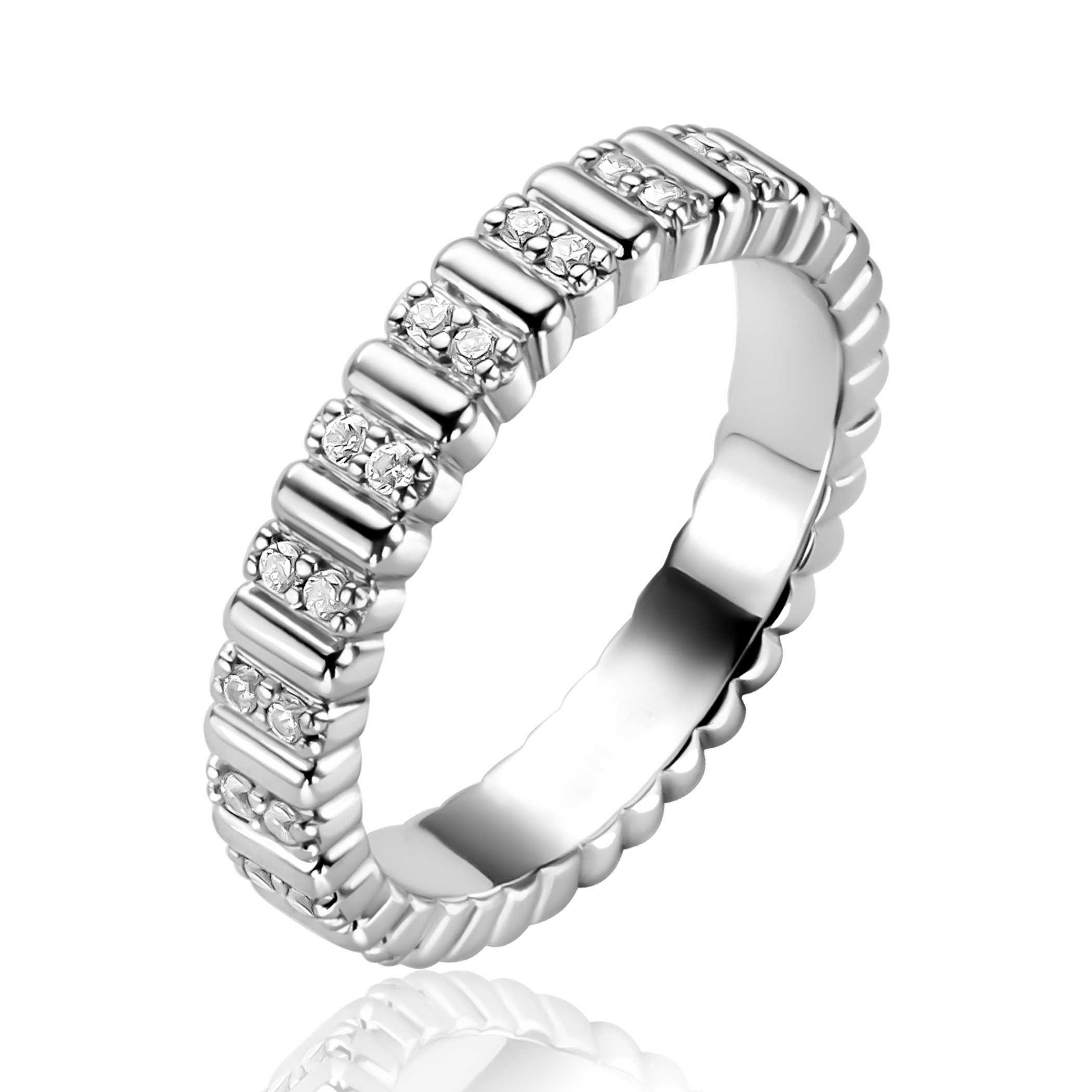 ZINZI zilveren ring (4mm breed) bezet met witte zirkonia's ZIR2686