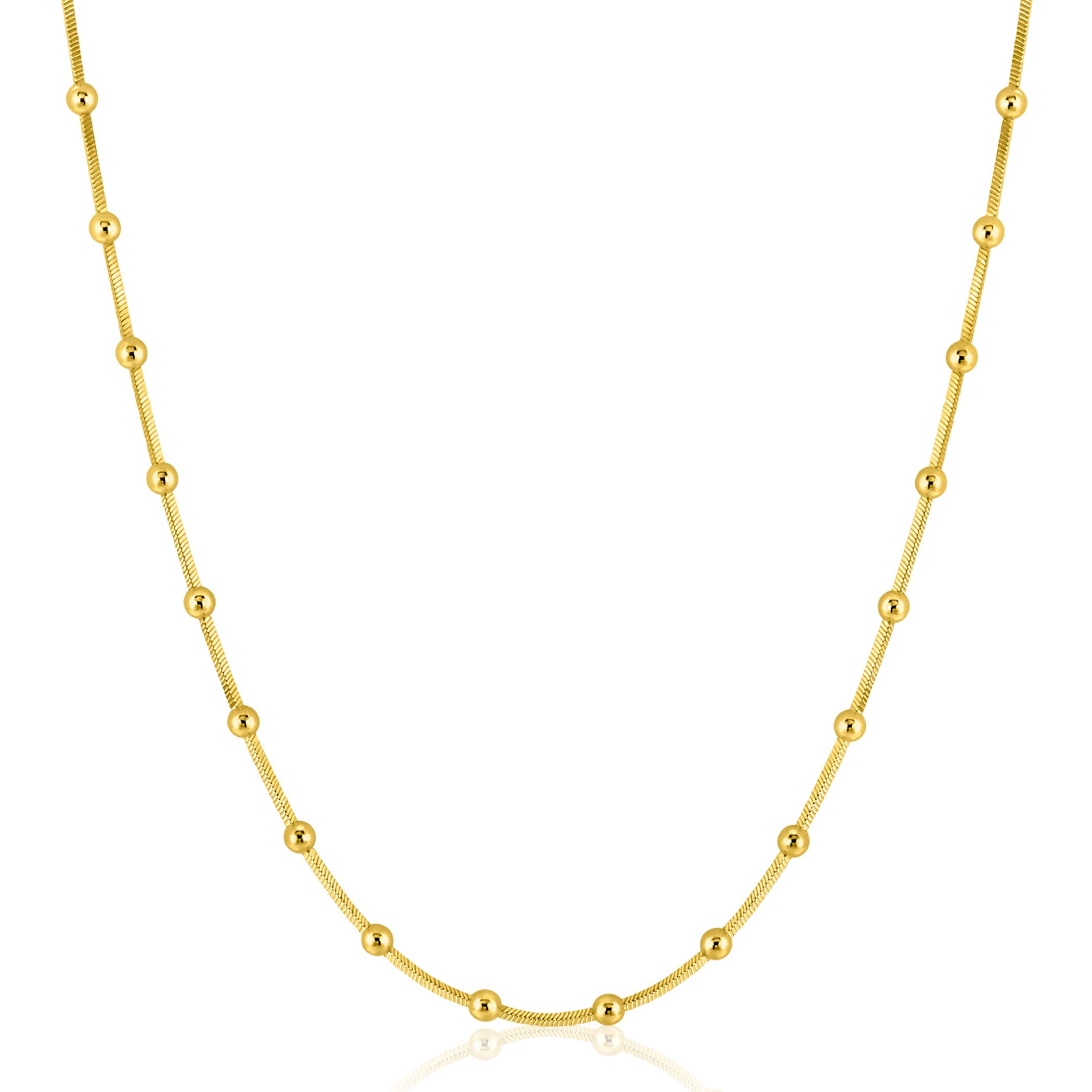 ZINZI gold plated zilveren slangen-ketting met vierkant geslepen schakels en 40 verfijnde glanzende bolletjes (2,5mm breed) 43-45cm ZIC2471G