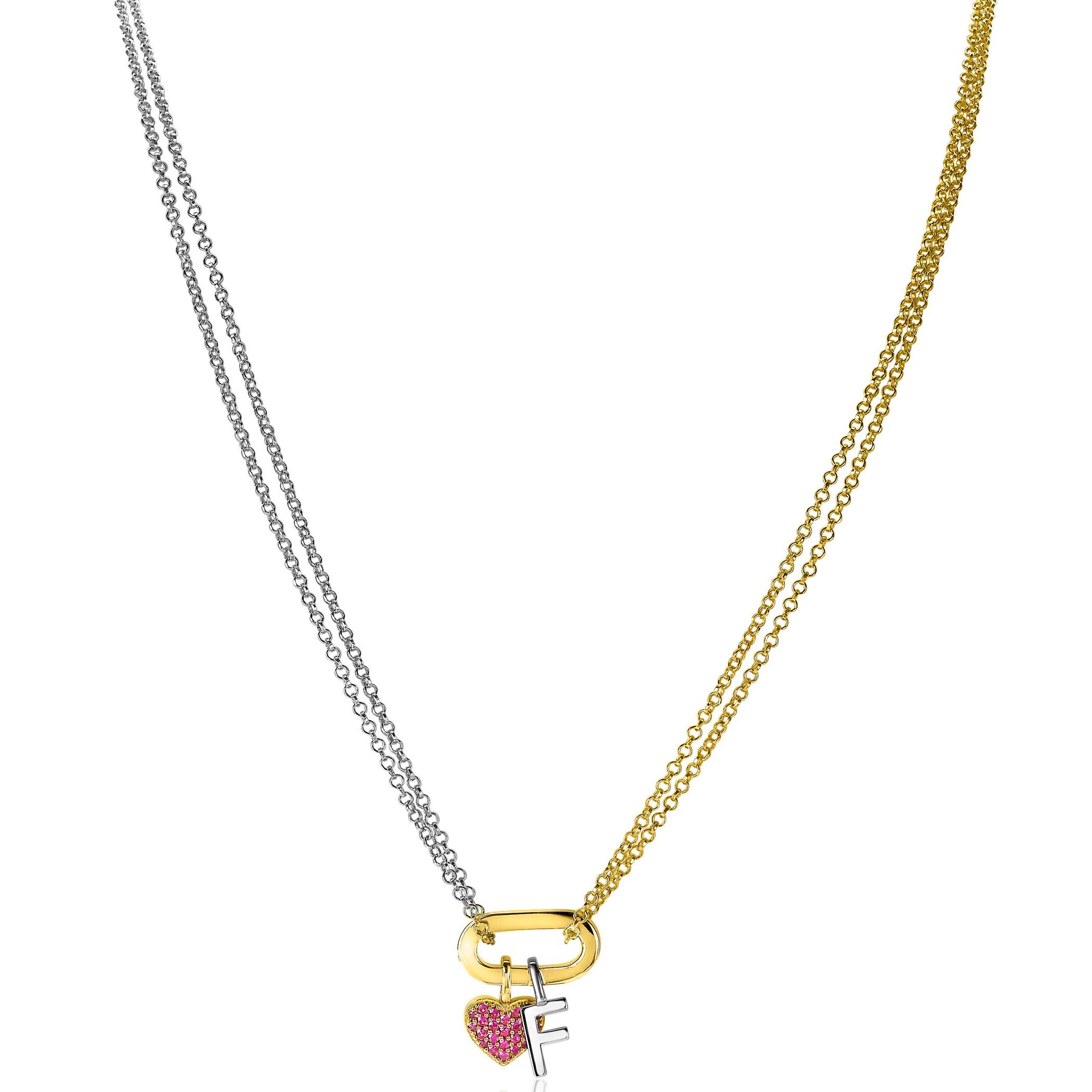 ZINZI zilveren bicolor ketting 45cm ovale sluitring in 14K geel verguld ZIC2060