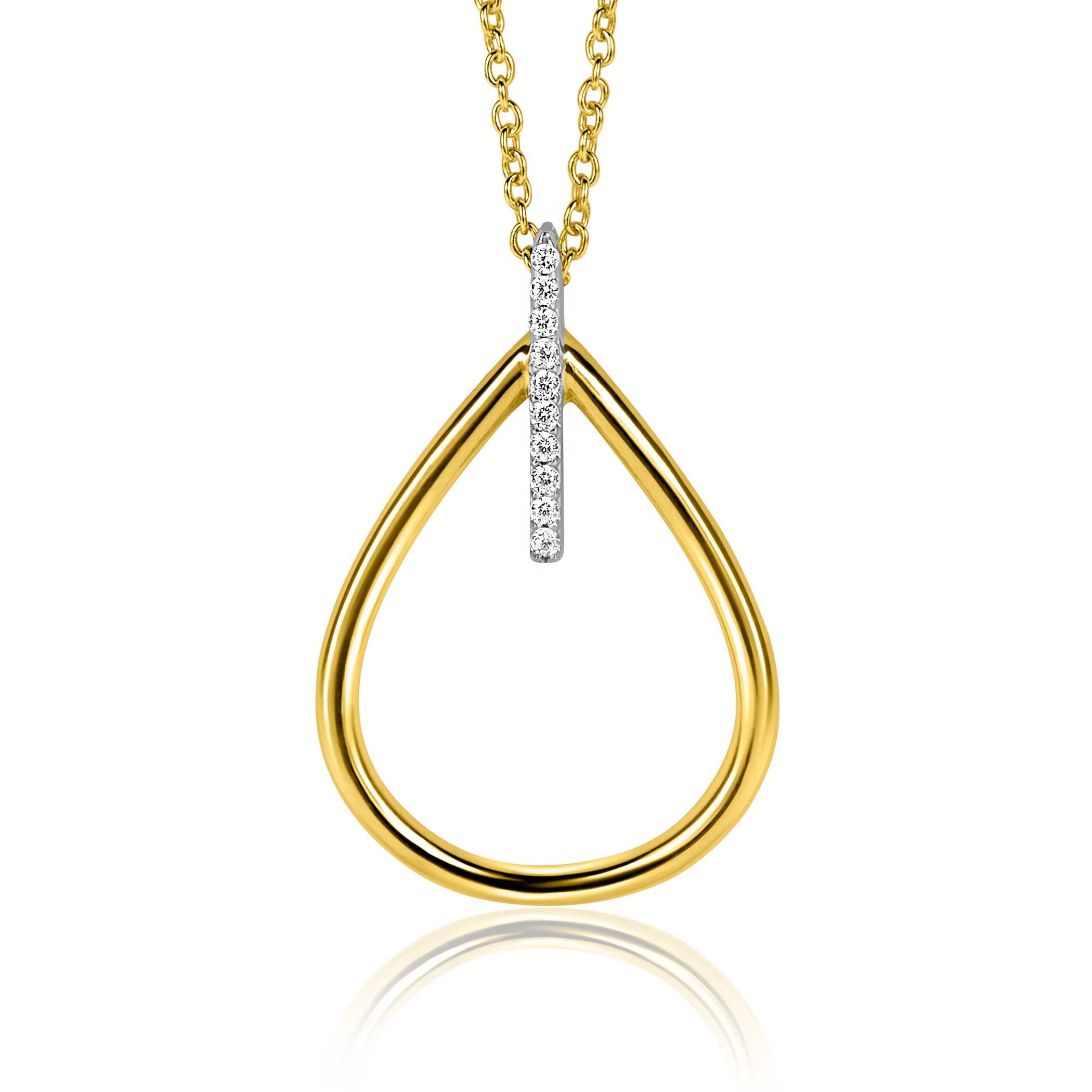 31mm ZINZI gold plated zilveren ovale hanger met luxe opvallend oog, bezet met witte zirconia's ZIH2619 (zonder collier)