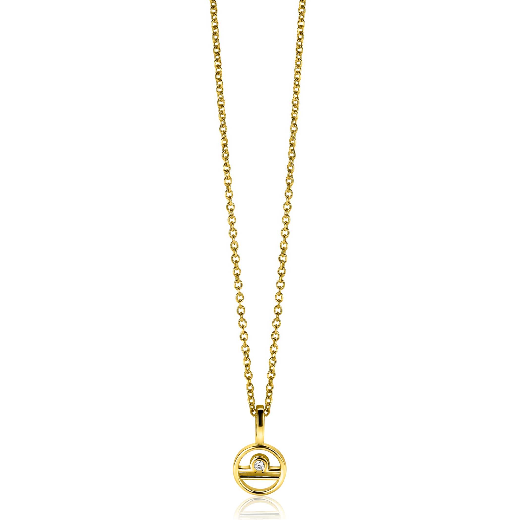 9mm ZINZI gold plated zilveren Weegschaal sterrenbeeldhanger bezet met witte zirconia ZIHY-WEE (zonder collier)