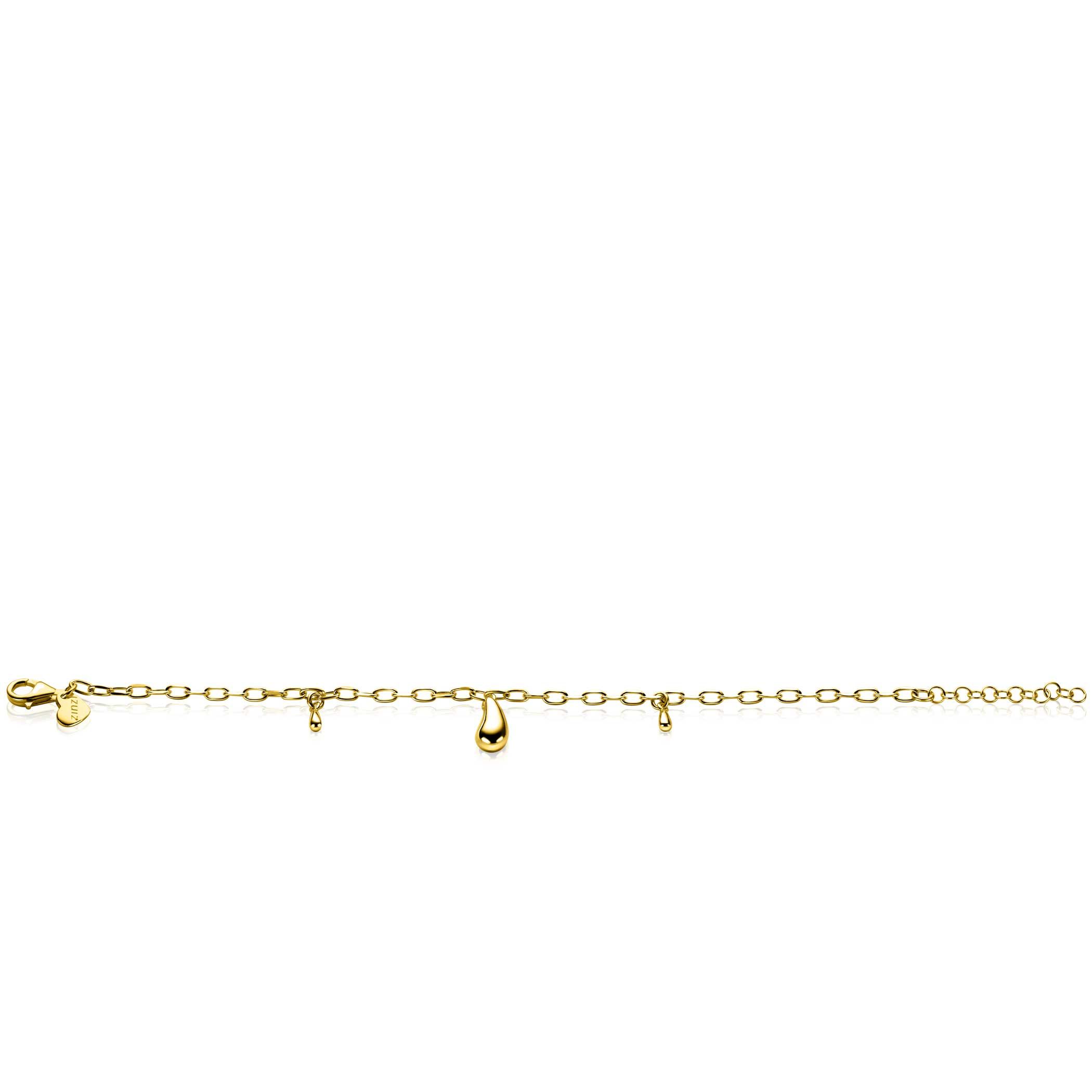 ZINZI gold plated zilveren schakel armband met drie druppelvormige hangers 17-19cm ZIA-BF109G