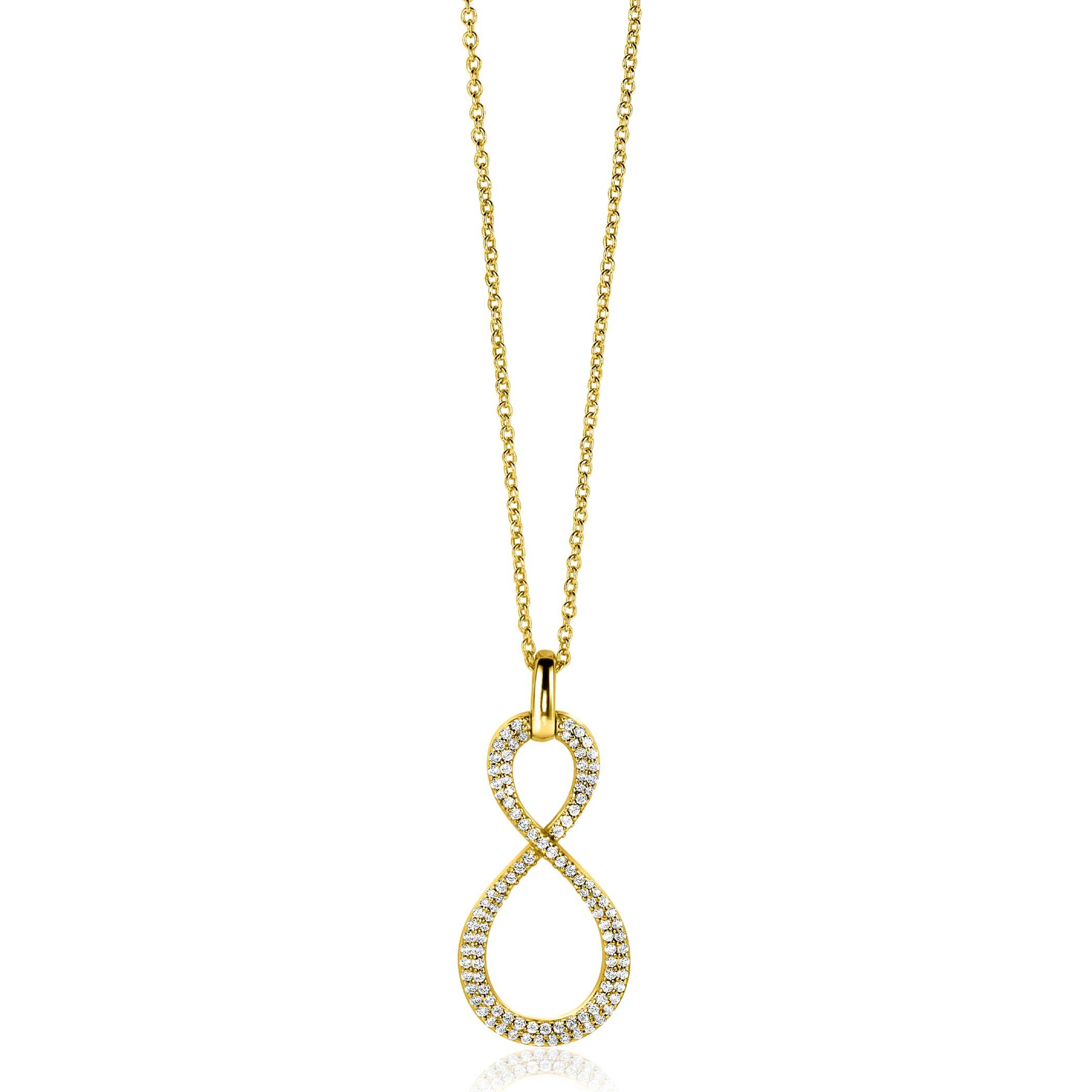 35mm ZINZI gold plated zilveren hanger Infinity bezet met witte zirconia's ZIH2570Y (zonder collier)