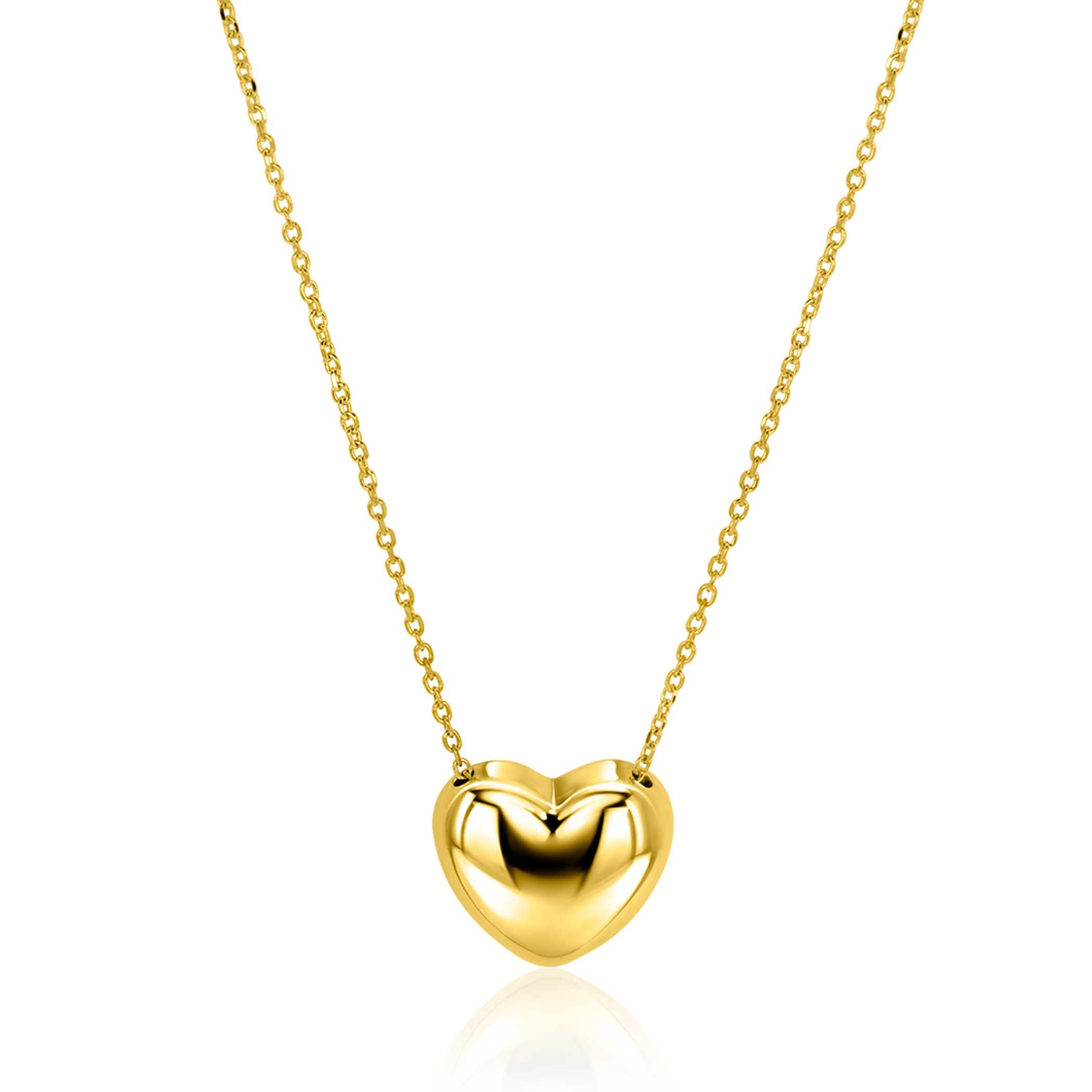 ZINZI gold plated zilveren ketting met luxe groot hart (15mm) 40-45 cm ZIC2672G