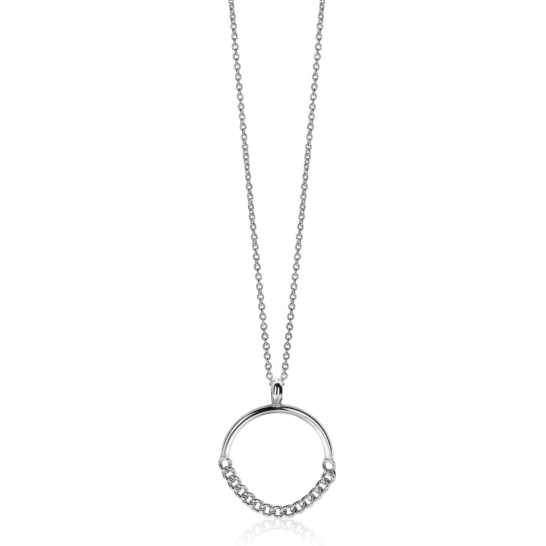 ZINZI zilveren hanger 24mm rond met gourmet schakels ZIH2201 (zonder collier)