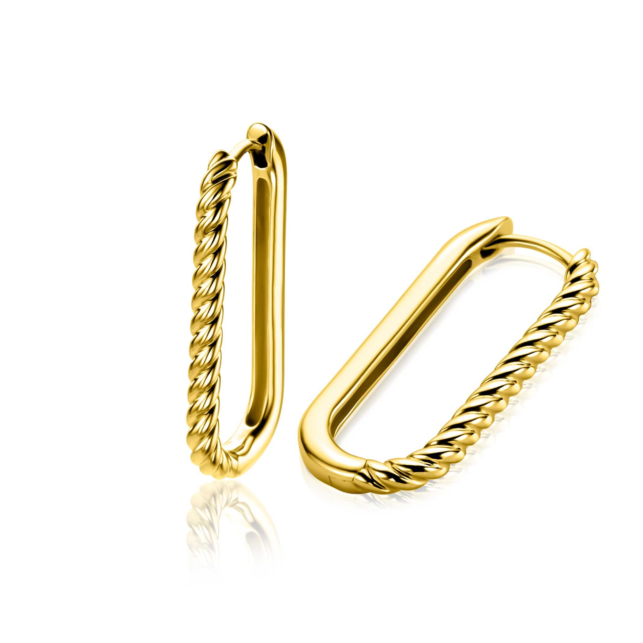 28mm ZINZI gold plated zilveren oorringen in ovale vorm met gedraaide buis en luxe klapsluiting ZIO2693G