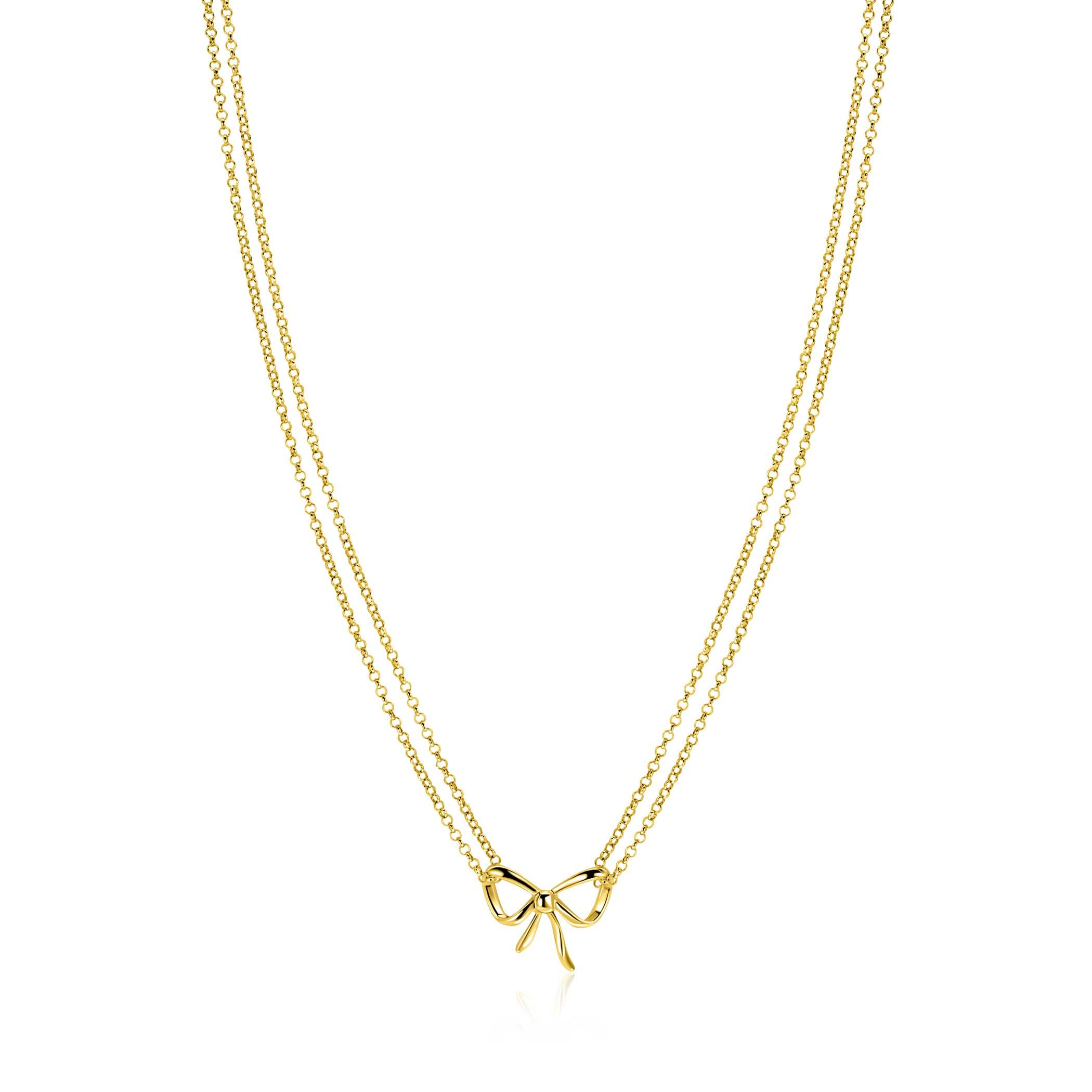 ZINZI gold plated zilveren multi-look ketting met sierlijke strik 40-43cm ZIC2677