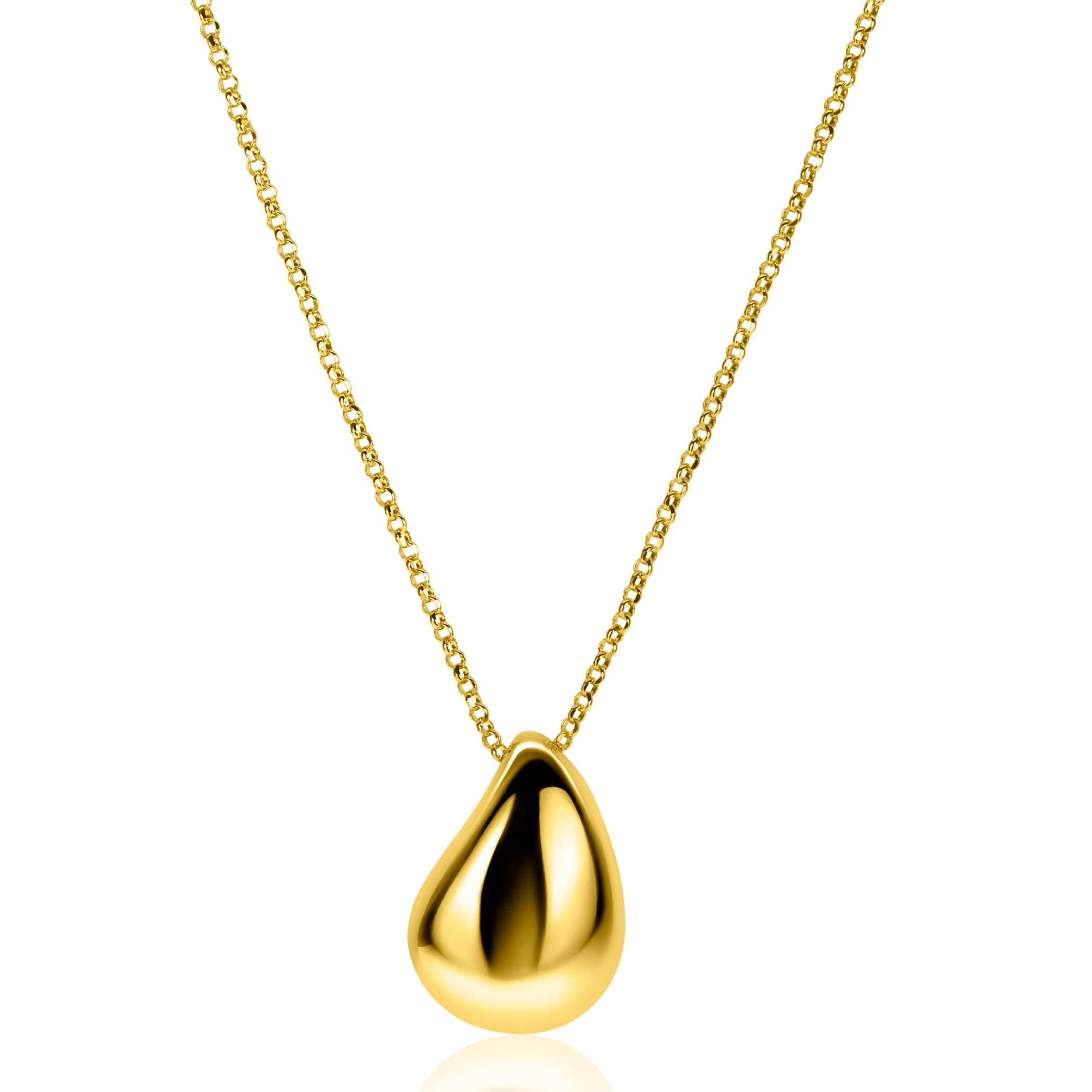 ZINZI gold plated zilveren jasseron ketting 45cm met luxe grote druppelvormige hanger (24mm) ZIC2637G