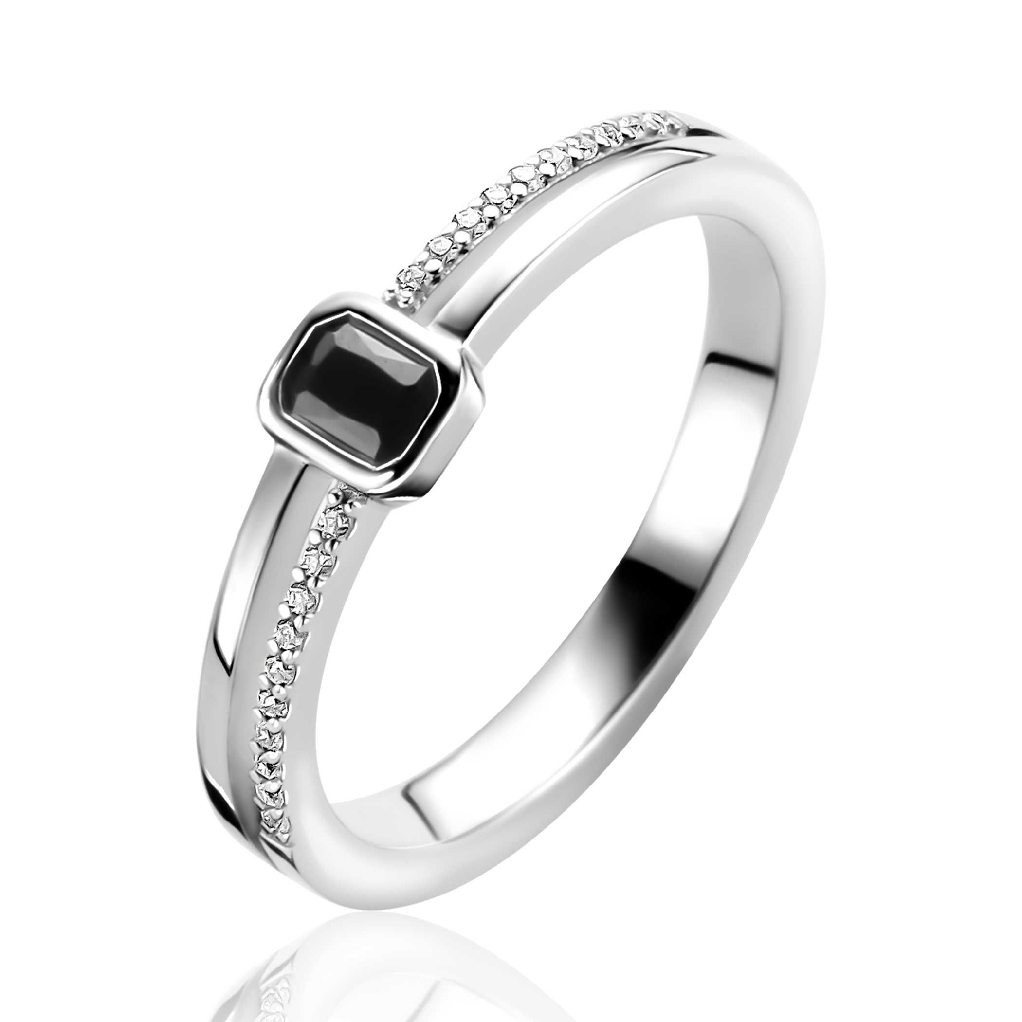 ZINZI zilveren multi-look ring met rechthoekige zwarte zirkonia en witte zirkonia's ZIR2626Z