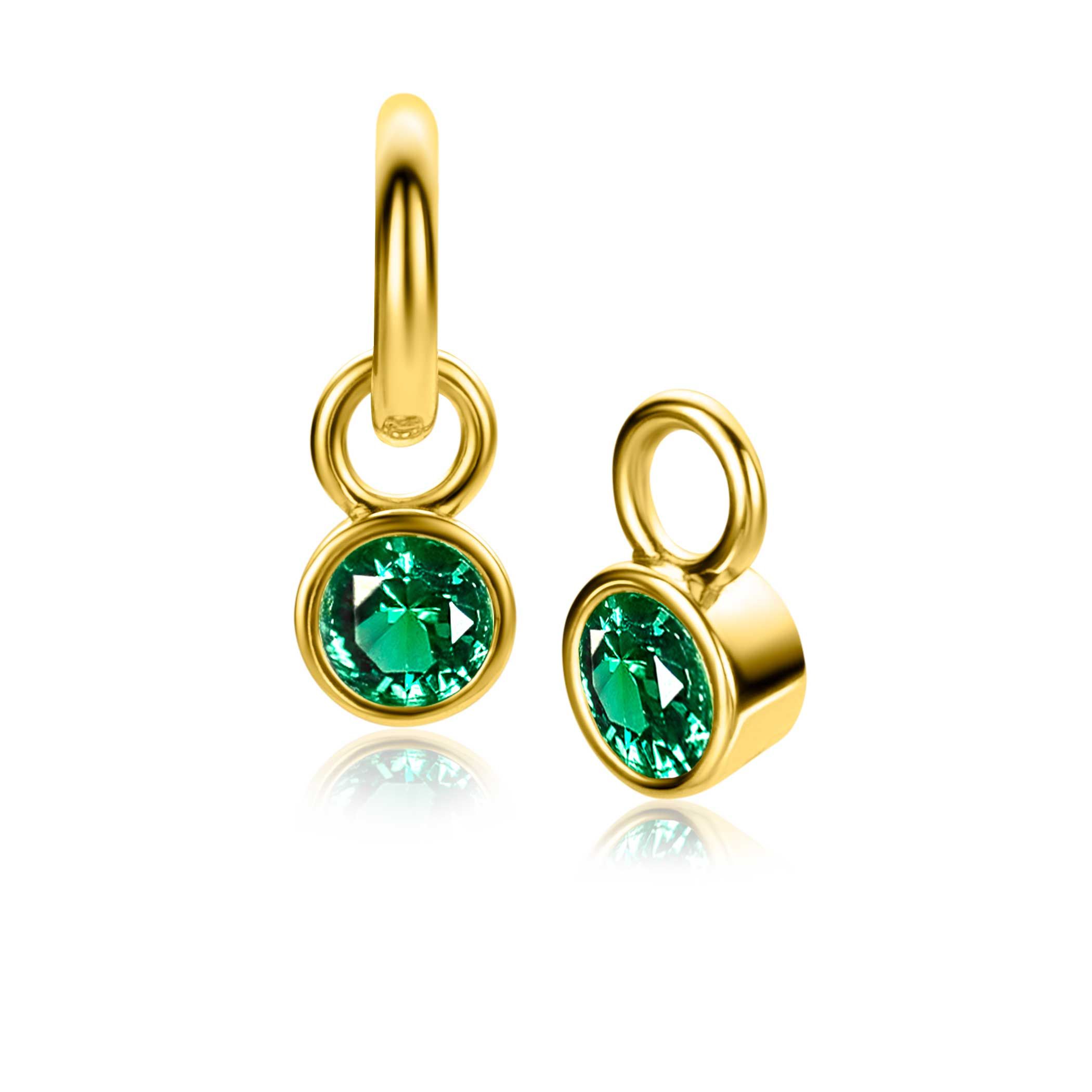 MEI oorbedels gold plated met geboortesteen groen smaragd zirconia (excl. oorringen)
