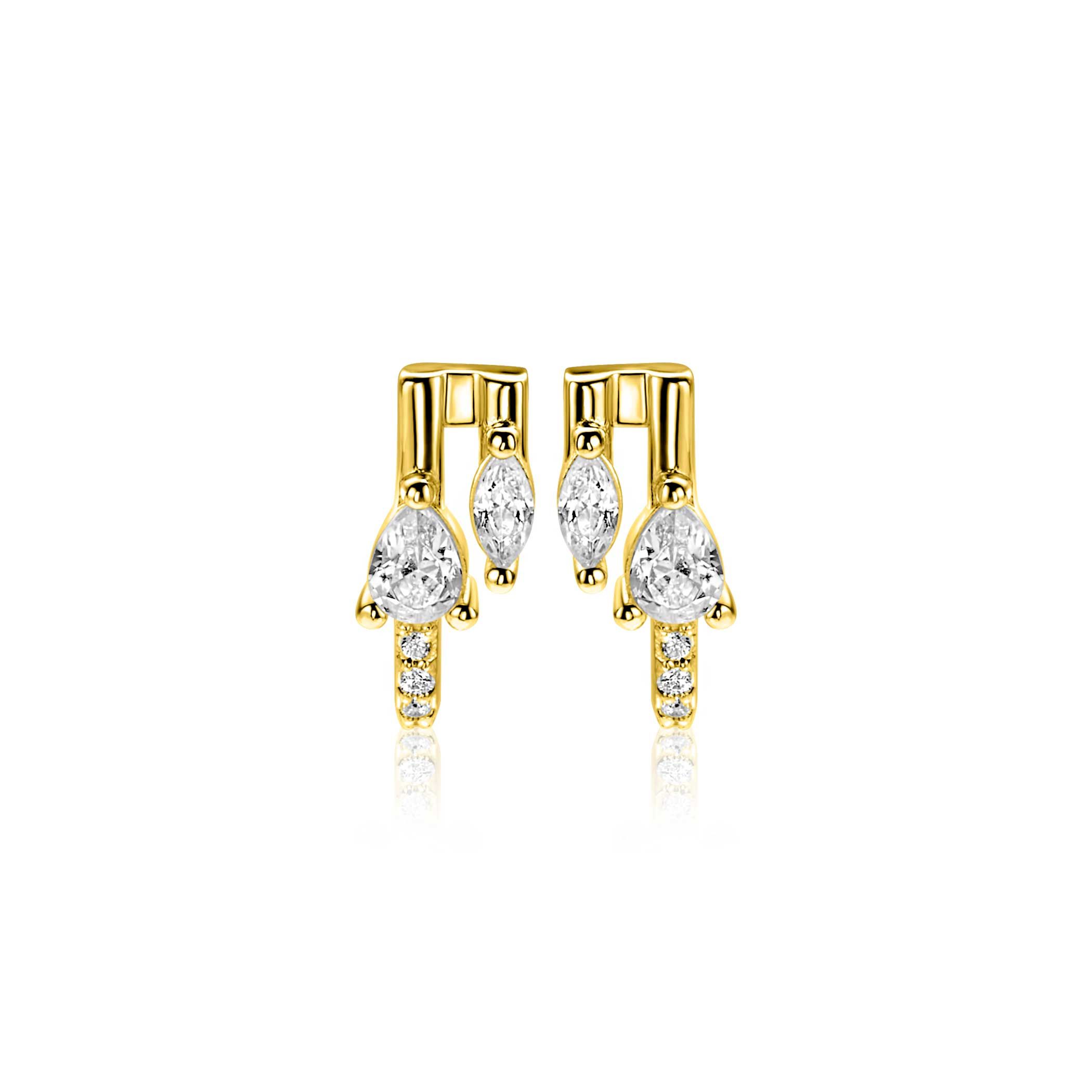 12mm ZINZI gold plated zilveren multi-look oorstekers met peervormige en ovale witte zirkonia's ZIO2689Y