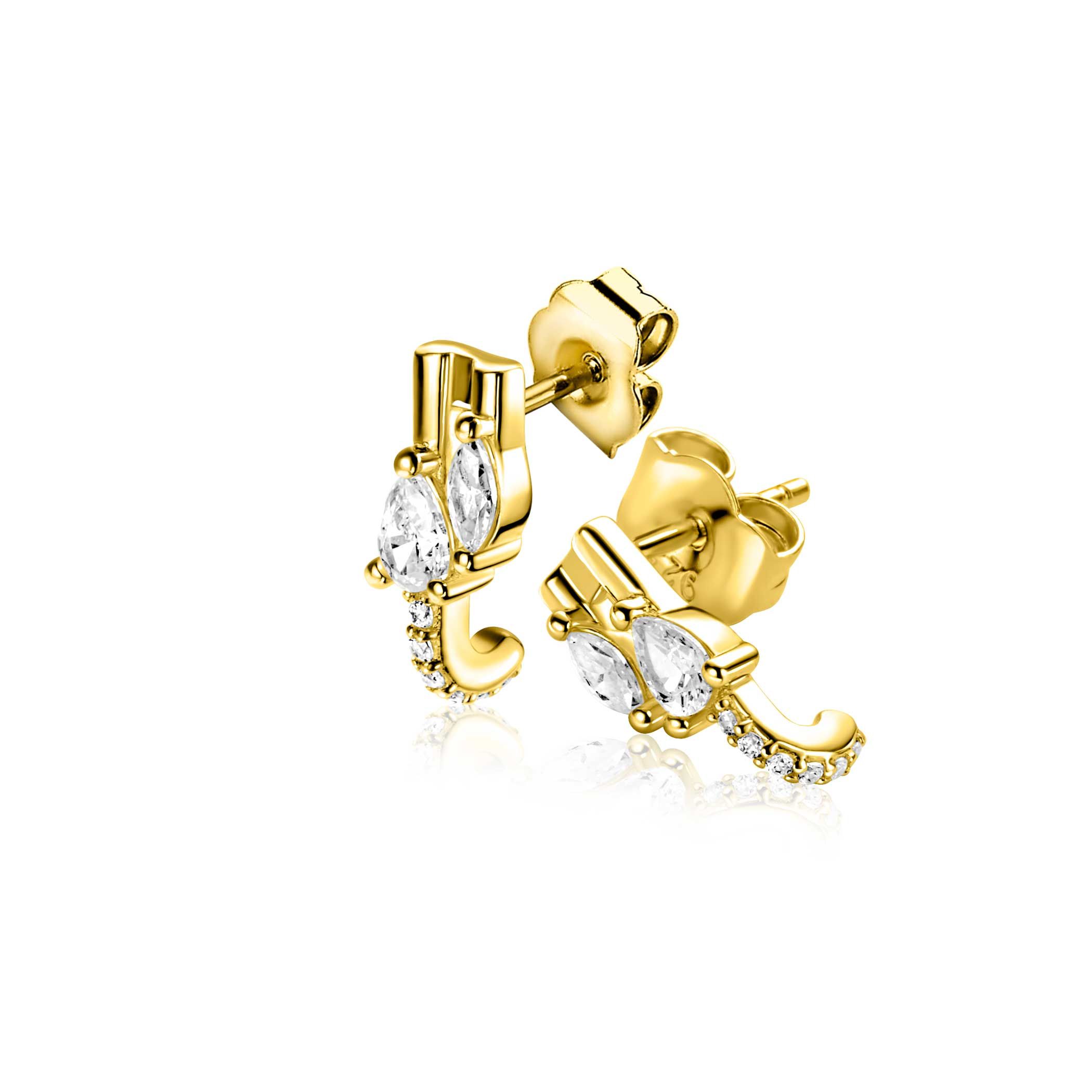 12mm ZINZI gold plated zilveren multi-look oorstekers met peervormige en ovale witte zirkonia's ZIO2689Y