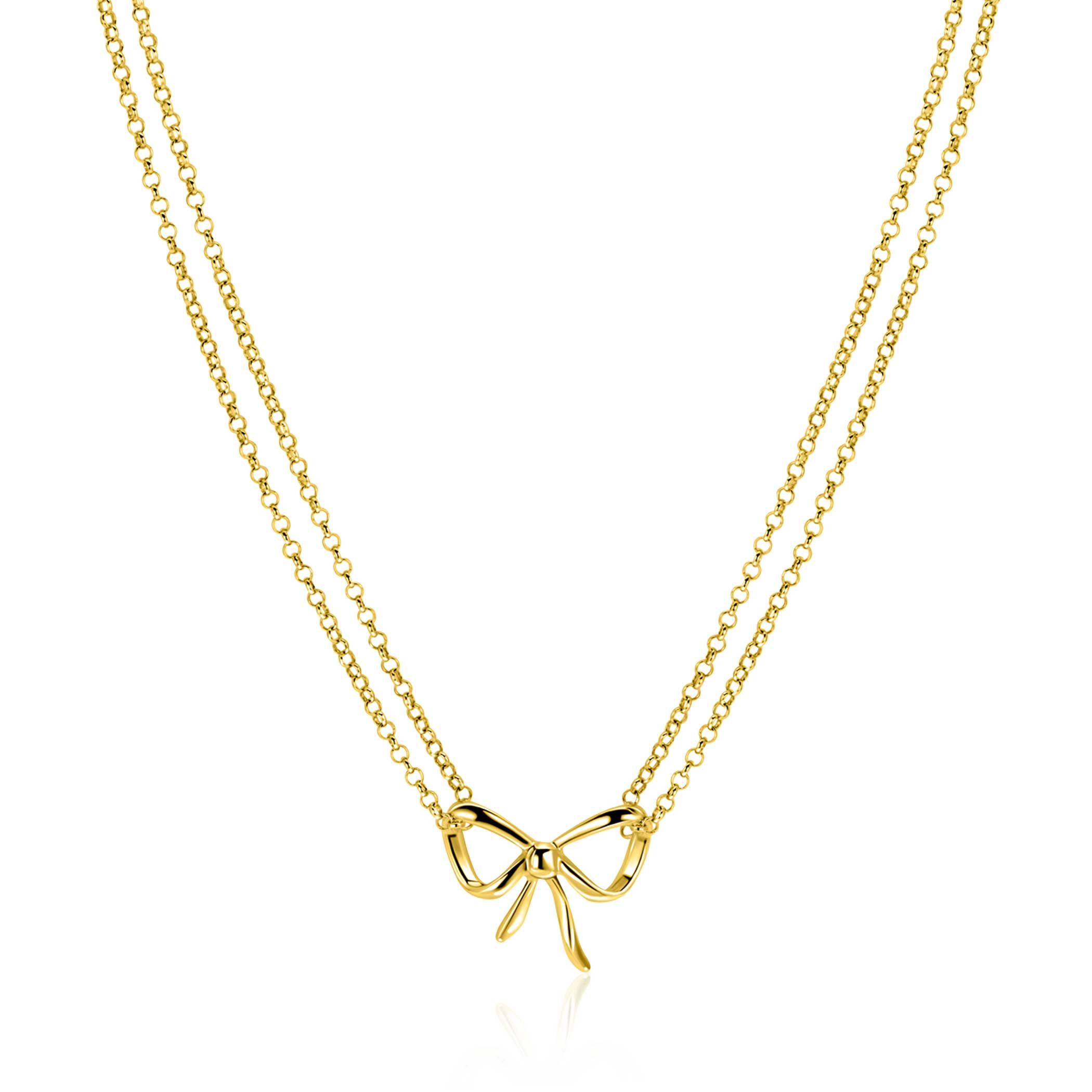 ZINZI gold plated zilveren multi-look ketting met sierlijke strik 40-43cm ZIC2677