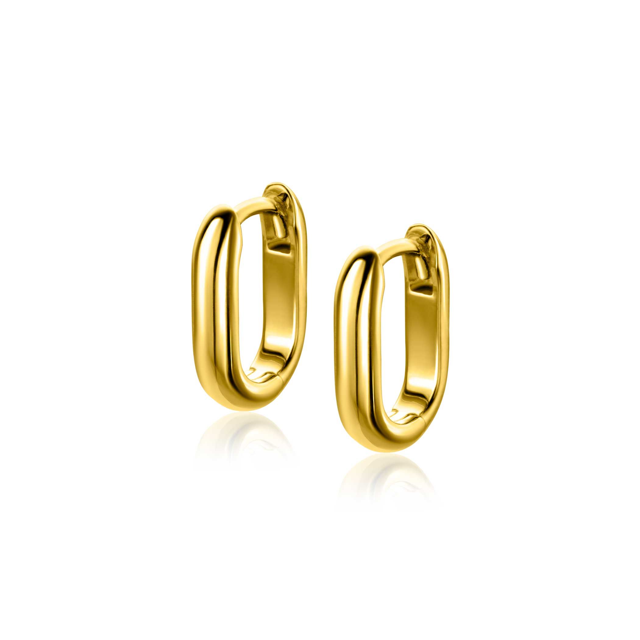 14,5mm ZINZI gold plated zilveren oorringen in ovale vorm met ronde buis 3mm breed ZIO2603G