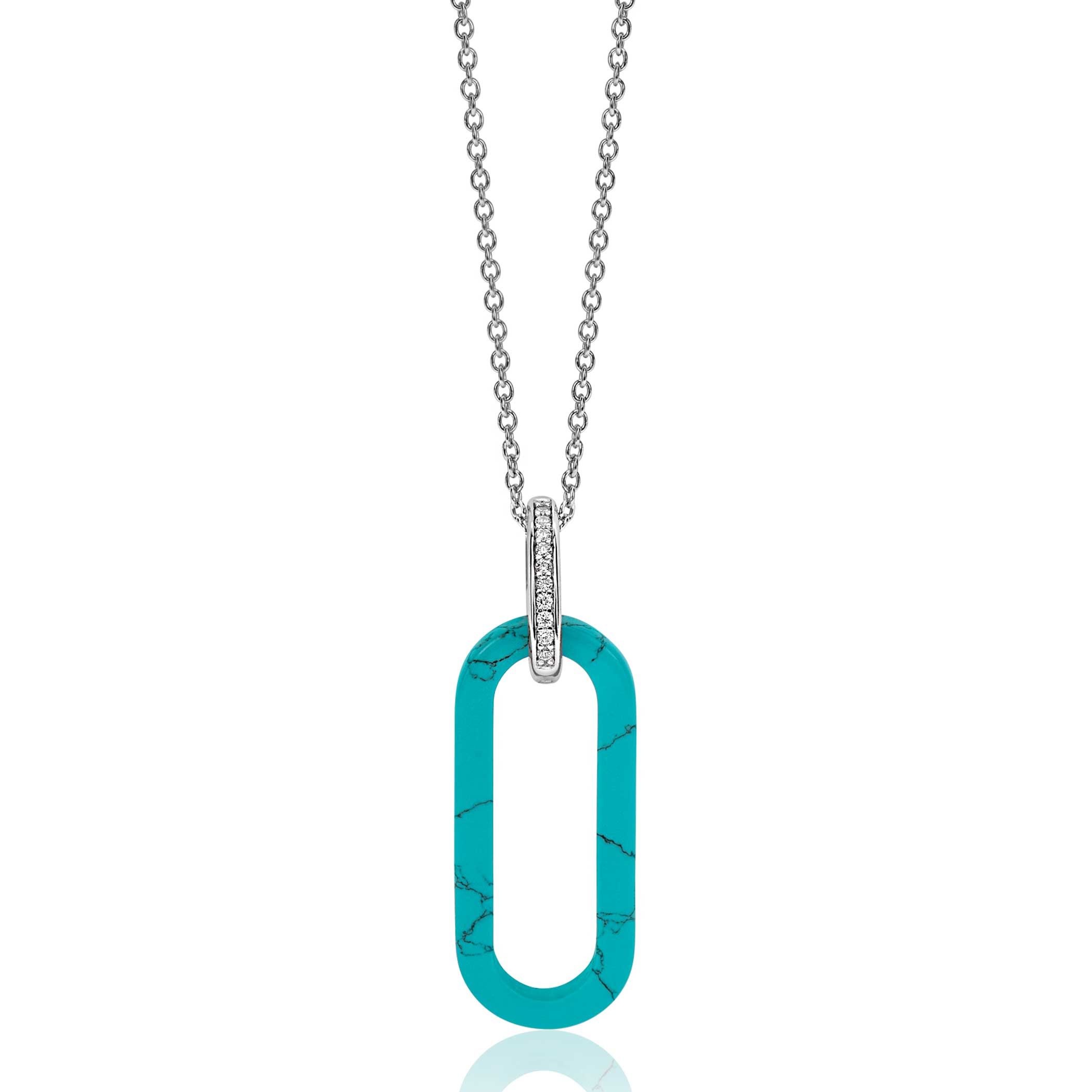 ZINZI grote ovale hanger 38mm in trendy turquoise en luxe zilveren hangoog ZIH2456T (zonder collier)