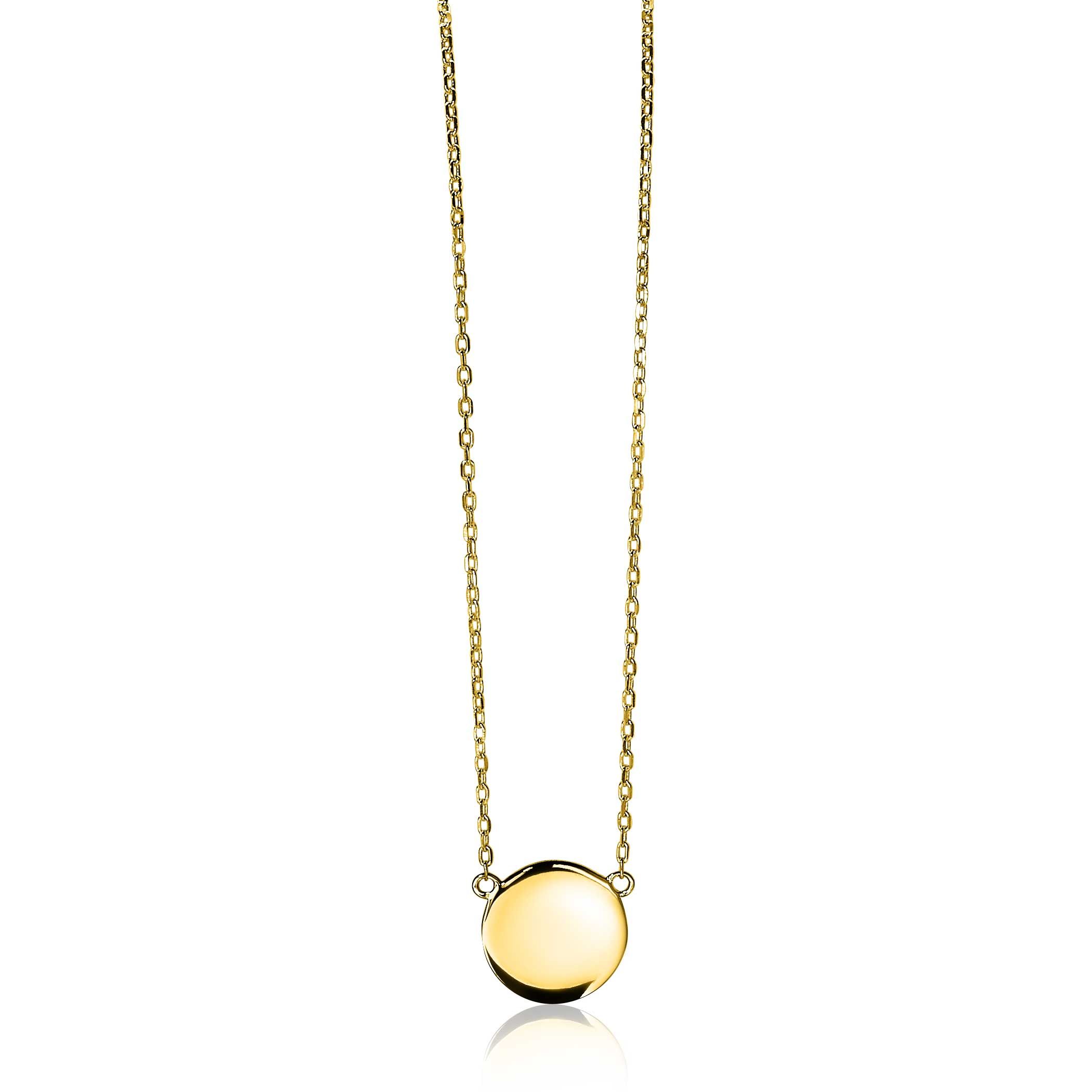 ZINZI gold plated zilveren ketting 43cm met rond plaatje 15mm om te graveren ZIC2345G