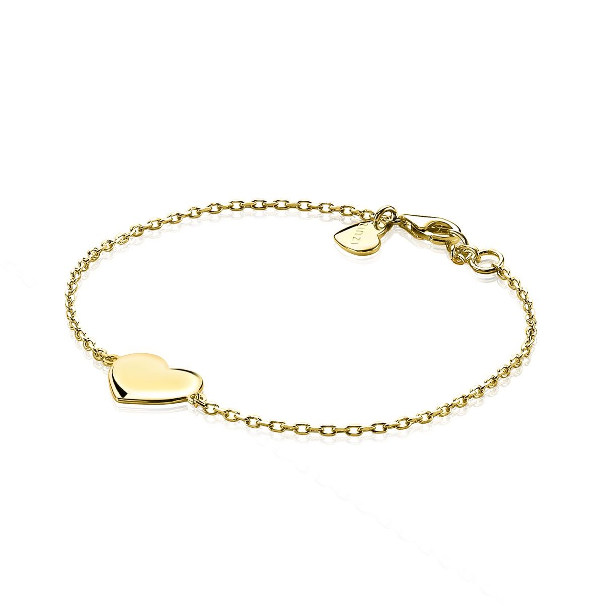 ZINZI gold plated zilveren armband met hart plaatje 10mm om te graveren 17-20cm ZIA2346G