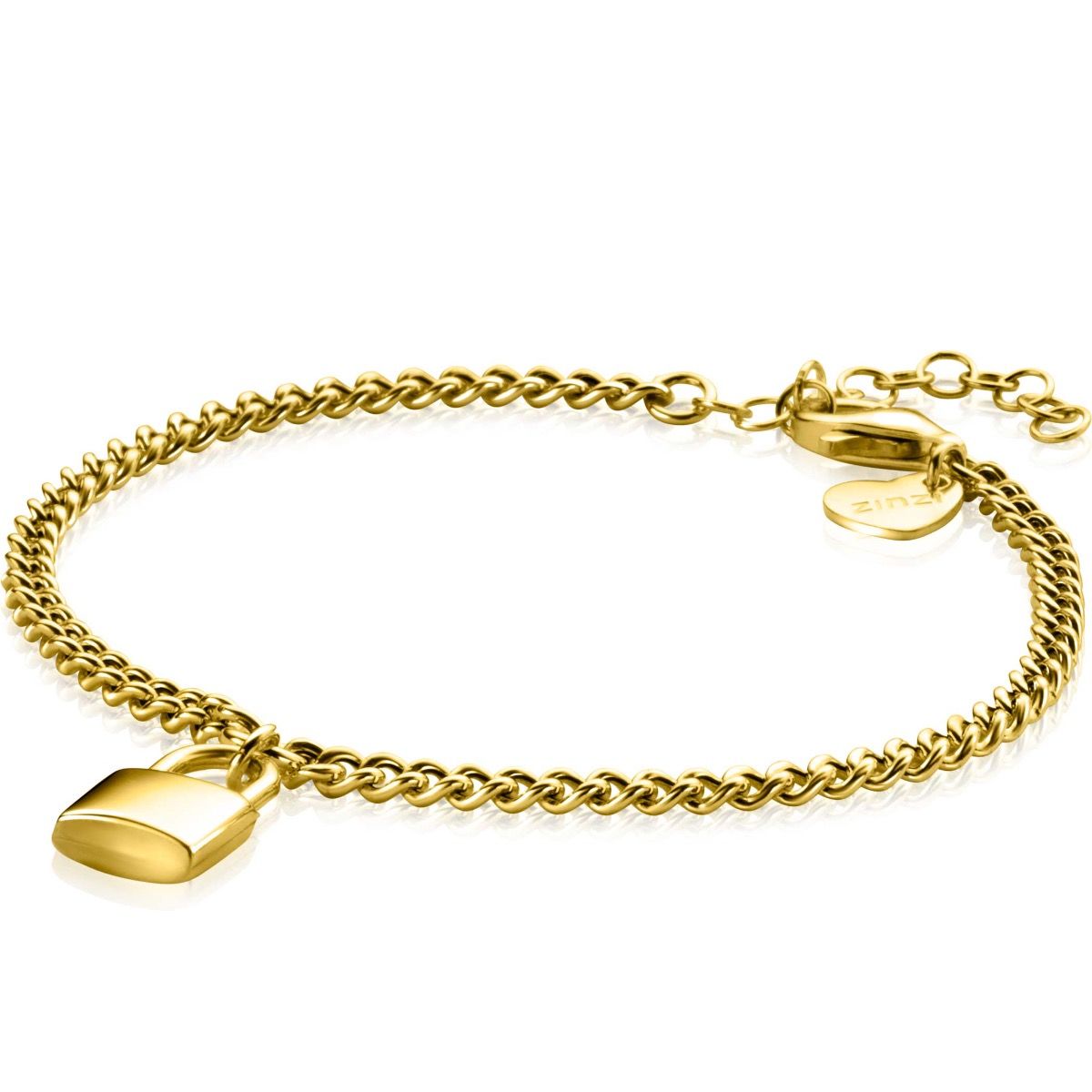 ZINZI gold plated zilveren gourmet armband met trendy slotje als bedeltje 16,5-19,5cm ZIA2354G