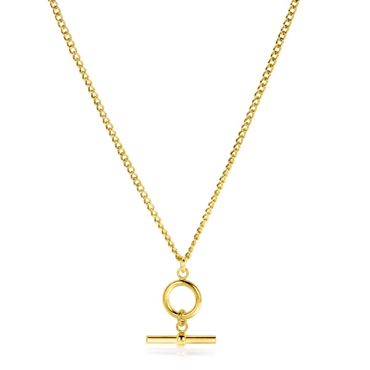 ZINZI gold plated zilveren gourmet ketting 45cm met trendy kapittelstokje en open rondje 40-45cm ZIC2359