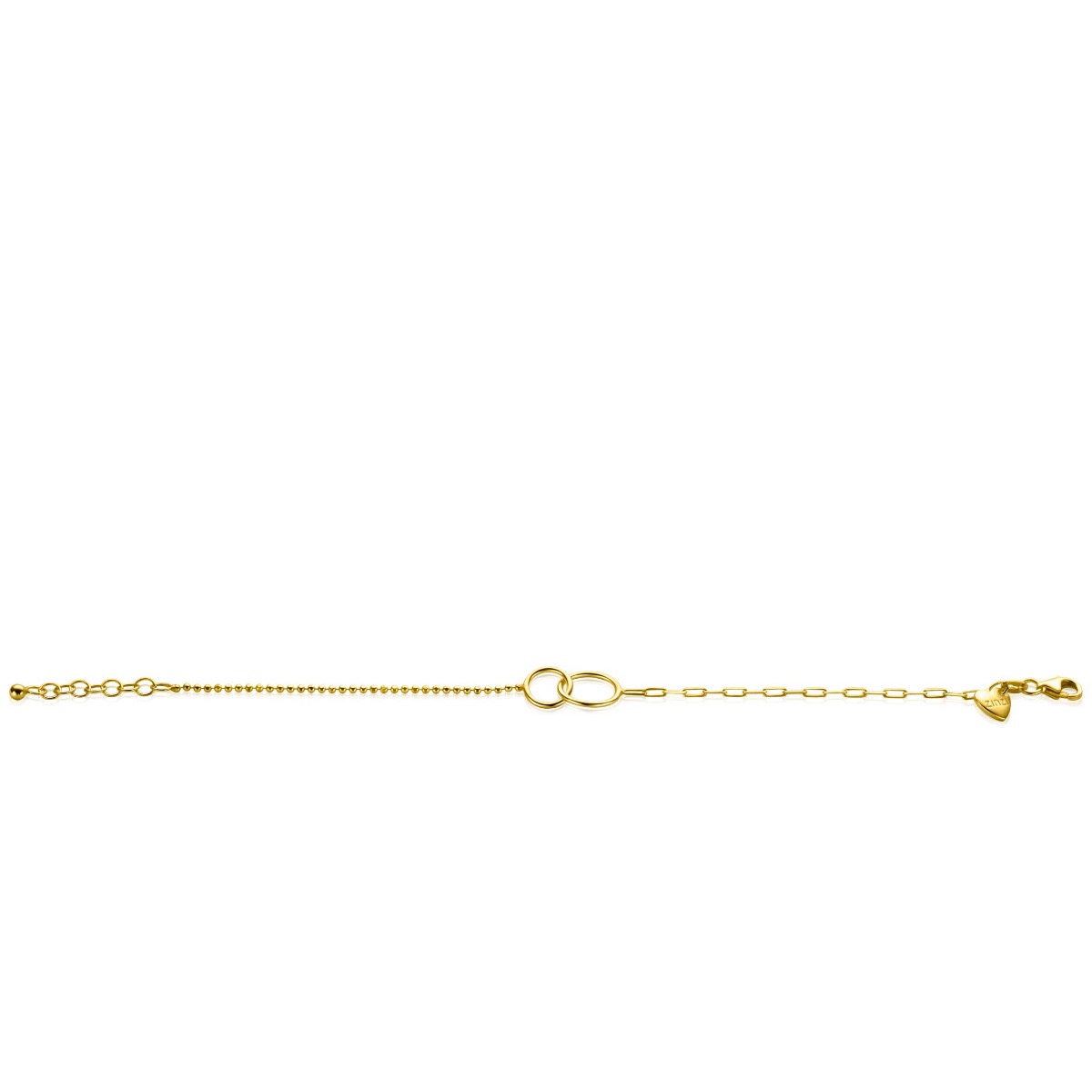 ZINZI gold plated zilveren paperclip en bolletjes schakelarmband met ronde vormen verbonden 17-20cm ZIA2342G