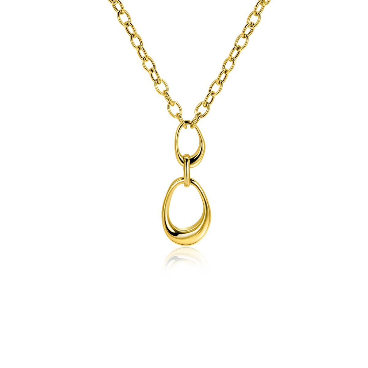 ZINZI gold plated zilveren Y-collier met paperclip schakels en drie organische vormen 48cm ZIC-BF123