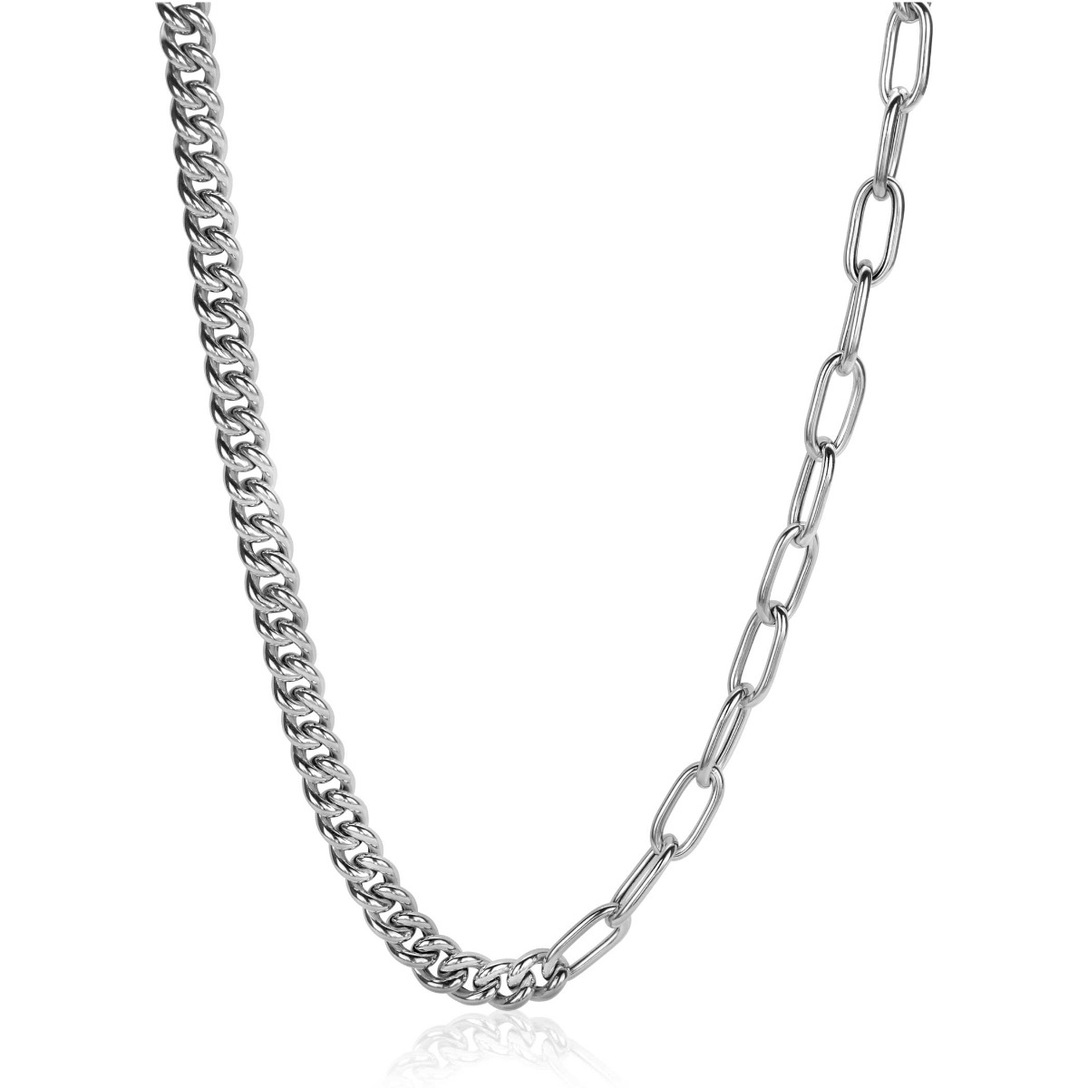 ZINZI zilveren multi-schakelketting met gourmet en paperclip schakels 6,7mm breed 45cm ZIC2285