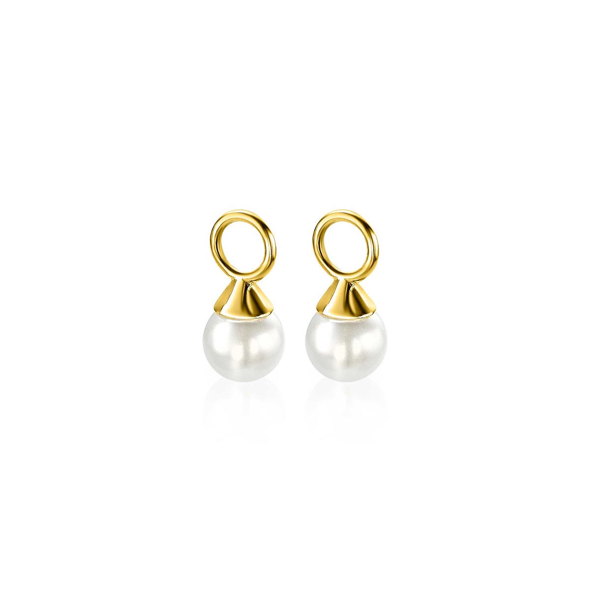 ZINZI gold plated zilveren oorbedels parels wit 6mm ZICH1749WG (zonder oorringen)